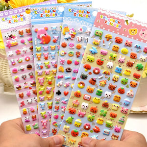 Collection of colorful 3D puffy sticker sheets with cute animal and dessert designs, self-adhesive epoxy PVC stickers for phone case and stationery decoration