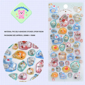 3D crystal epoxy sticker sheet with panda & ice/snow theme, blue gradient background, PVC self-adhesive, size 200×95mm