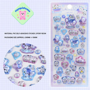 3D crystal epoxy sticker sheet with panda & ice/snow theme, blue gradient background, PVC self-adhesive, size 200×95mm