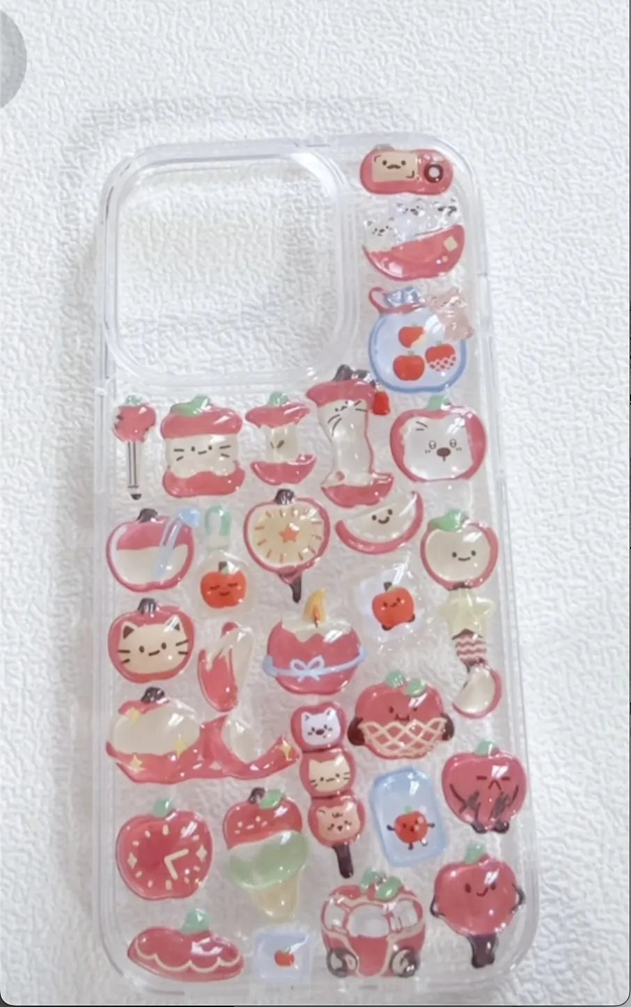 Handmade Cute Apple & Cat Collage Clear iPhone Case