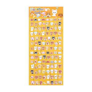 Full sheet display of 3D puffy "MAMEPUNI" stickers with adorable dog, cat, and pet house designs, self-adhesive epoxy PVC stickers