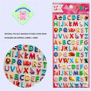3D alphabet sticker sheet with wild animal decorations (panda, lion, elephant, etc.), featuring colorful patterned A-Z letters for DIY phone case.