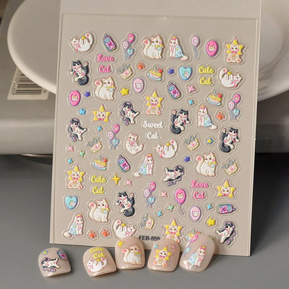 Cute 3D Embossed Small Animal Pattern Nail Stickers