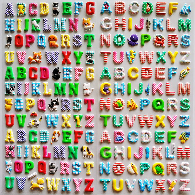  Adorable pet alphabet 3D puffy stickers perfect for kids' decoration. Soft bubble gum foam stickers featuring cute animals and letters. Ideal for scrapbooking, journaling, and creative play.