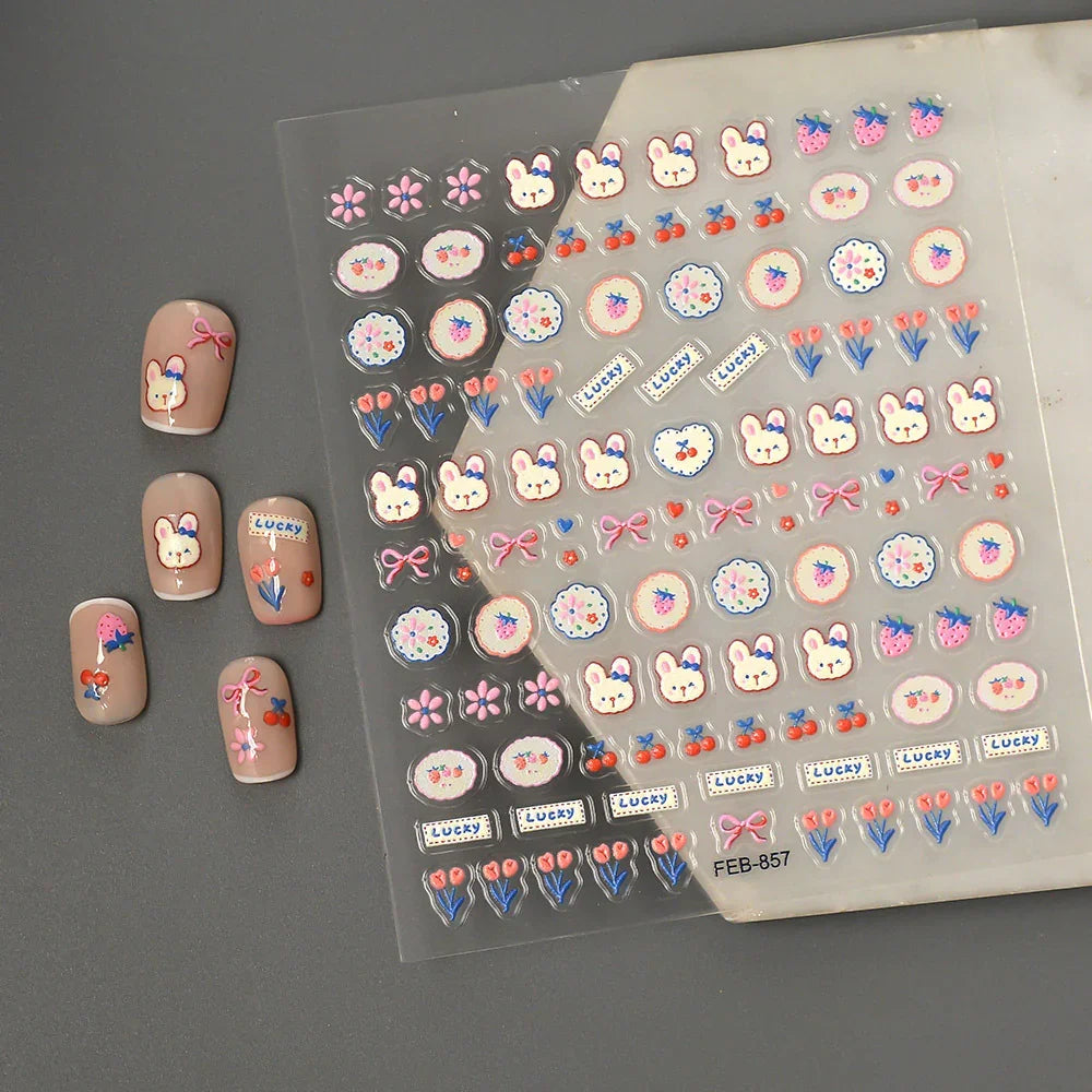 Cute 3D Embossed Small Animal Pattern Nail Stickers