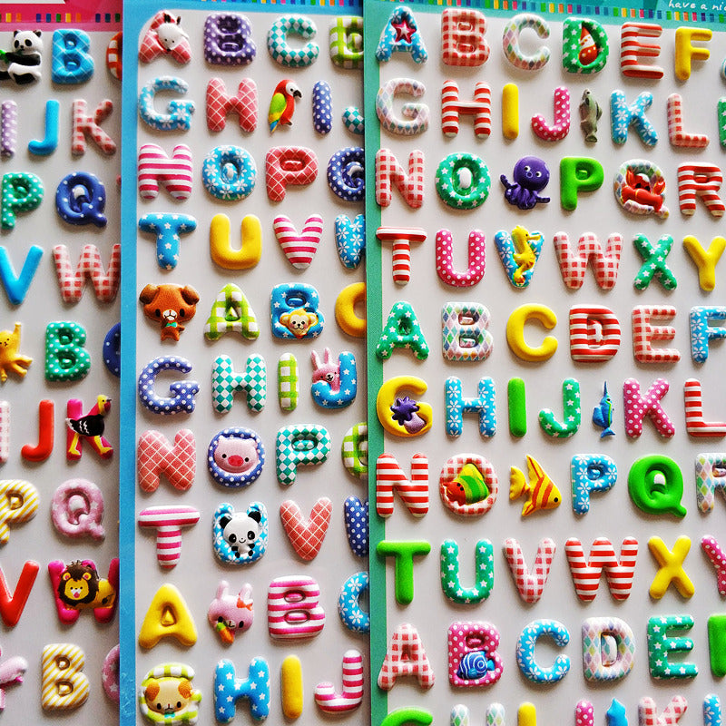 Adorable pet alphabet puffy stickers perfect for kids' decoration. Soft foam bubble stickers featuring cute animals and letters. Ideal for scrapbooking, journaling, and creative play. Safe, colorful decorative stickers for children.