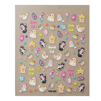 Cute 3D Embossed Small Animal Pattern Nail Stickers