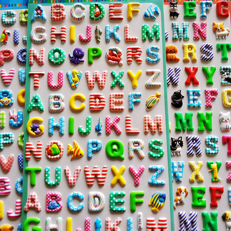 Adorable ocean pet alphabet 3D puffy stickers perfect for kids. Soft bubble gum foam stickers featuring cute sea animals and letters. Ideal for scrapbooking, journaling, and creative play.