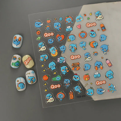 Cute 3D Embossed Small Animal Pattern Nail Stickers