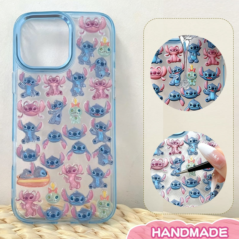 Adorable kawaii Stitch iPhone case with 3D cartoon alien design. Cute character phone cover featuring playful blue alien pattern. Durable protection with Disney-inspired charm for your iPhone.