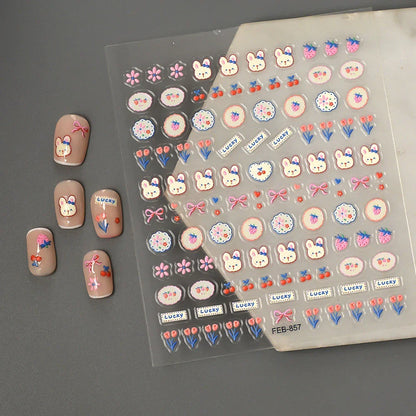 Cute 3D Embossed Small Animal Pattern Nail Stickers