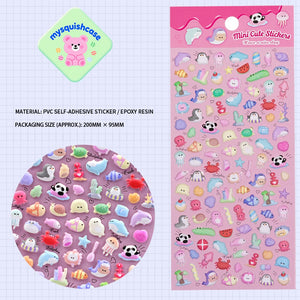 Adorable marine party-themed 3D bubble gum stickers featuring cute creatures. Perfect for decorating phone cases, laptops, and crafts. Kawaii ocean character decals.