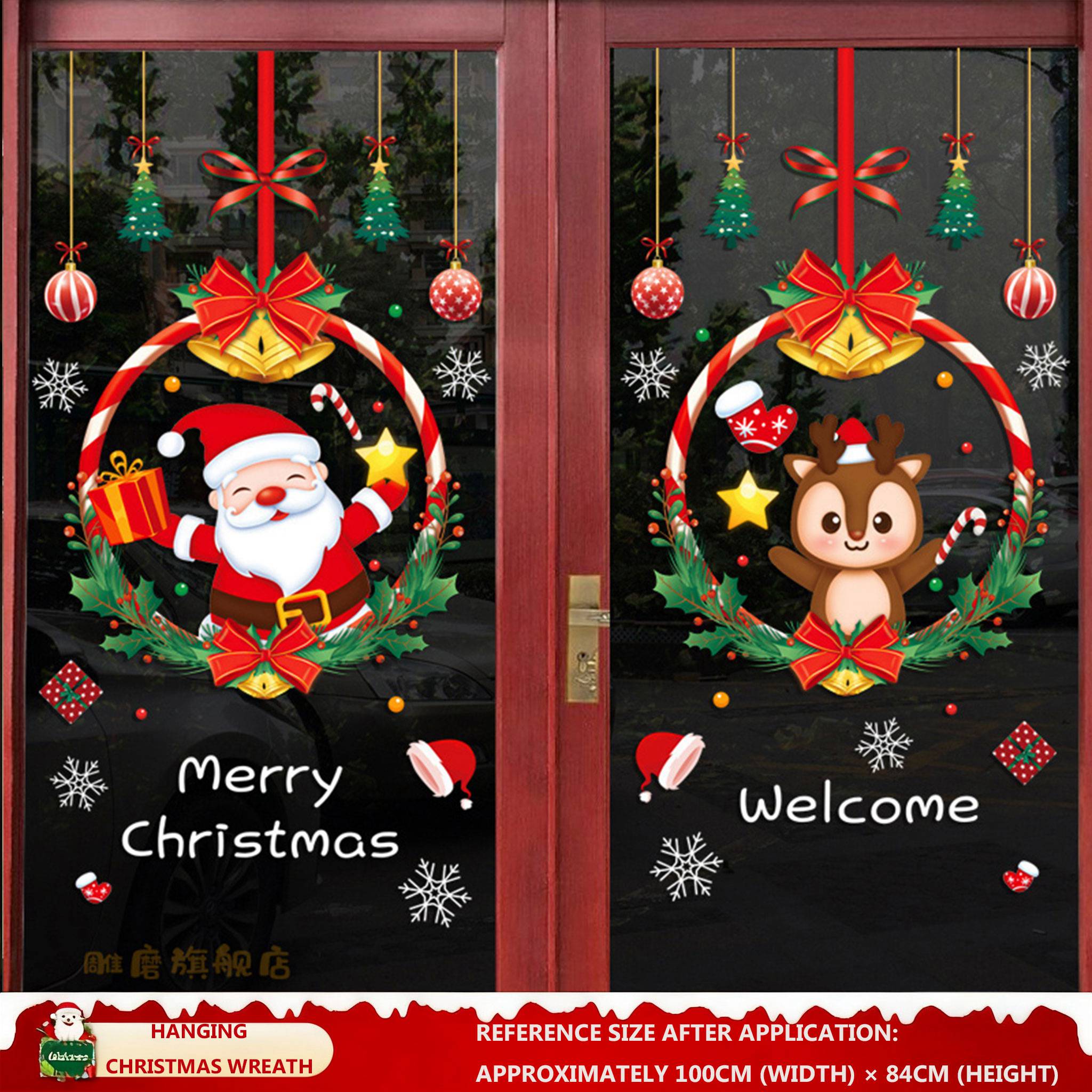 Christmas Decorations: Static Cling Santa Claus & Christmas Tree Window Stickers for Storefront, Glass Door Scene Decoration Hanging Ornaments - mysquishcase