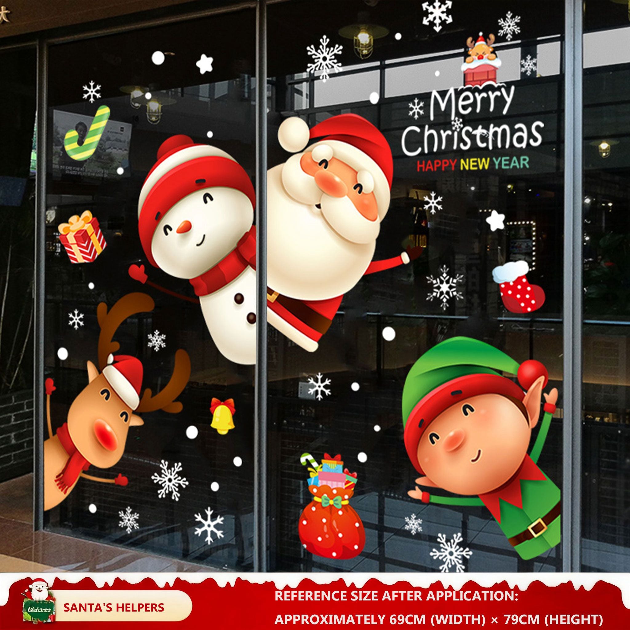 Christmas Decorations: Static Cling Santa Claus & Christmas Tree Window Stickers for Storefront, Glass Door Scene Decoration Hanging Ornaments - mysquishcase