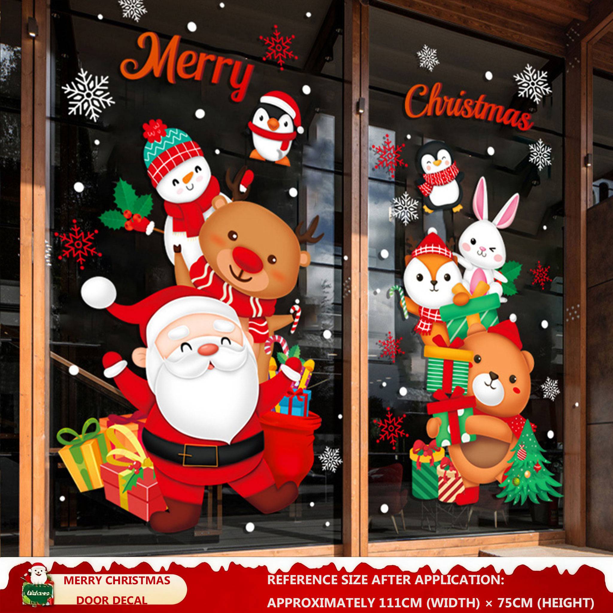 Christmas Decorations: Static Cling Santa Claus & Christmas Tree Window Stickers for Storefront, Glass Door Scene Decoration Hanging Ornaments - mysquishcase