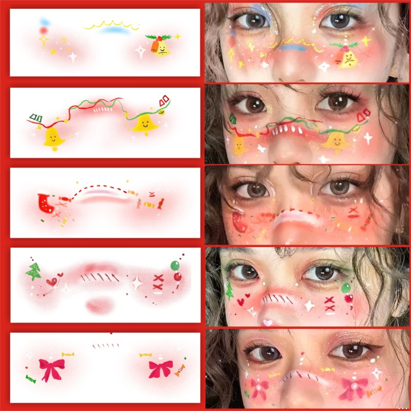 Love Heart Blush, Christmas Tree Makeup, Face Stickers, Fun Cosplay Tattoos, Children's Cartoon Reindeer Makeup