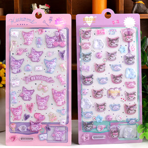 Adorable Kuromi sweet magic themed 3D epoxy stickers perfect for DIY phone cases and crafts. High-quality self-adhesive kawaii Sanrio stickers for personalization!