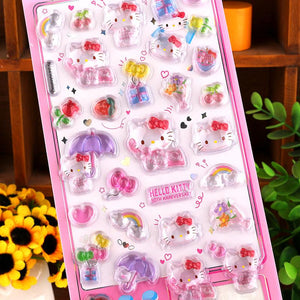 Playful 3D epoxy Hello Kitty stickers perfect for DIY phone cases and crafts. High-quality self-adhesive kawaii Sanrio stickers add whimsical cuteness to projects!