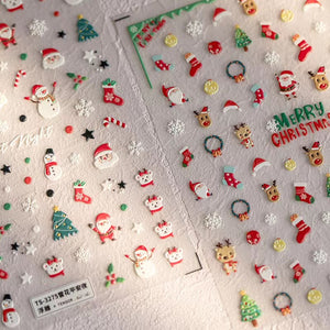 3D Embossed Christmas Nail Stickers (Santa Claus, Reindeer & Snowman)
