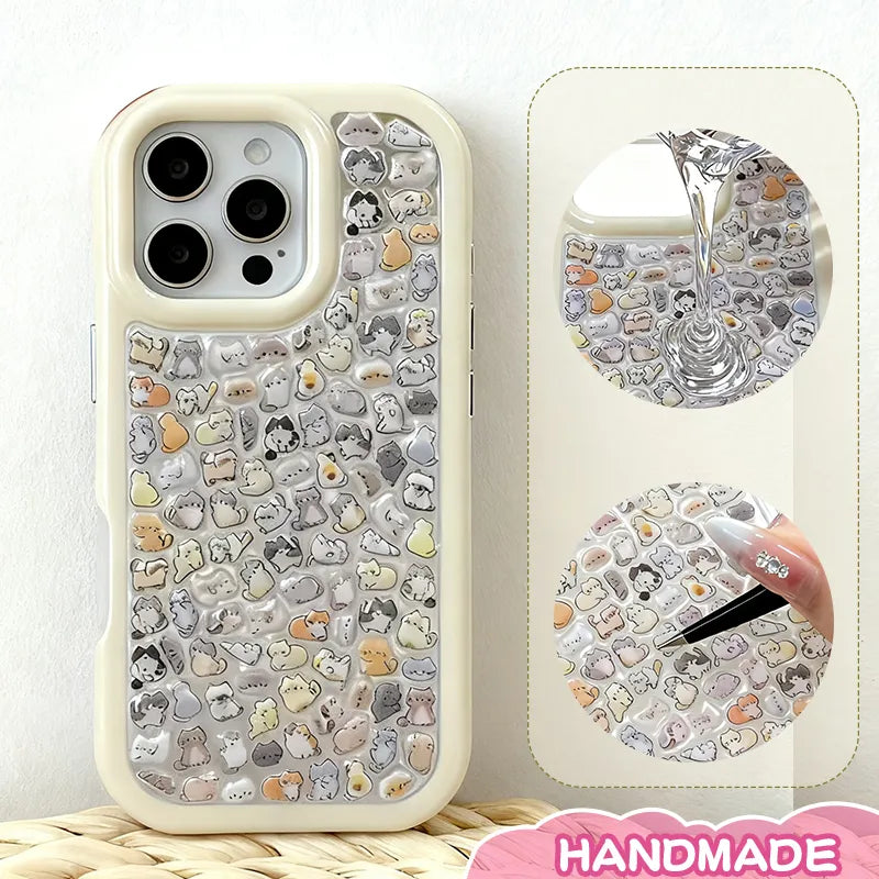 Handmade Cute Cat Pattern Clear Phone Case - Kawaii Custom Art Design