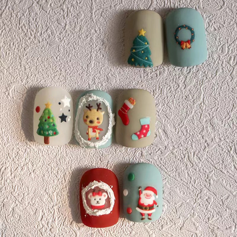 3D Embossed Christmas Nail Stickers (Santa Claus, Reindeer & Snowman)
