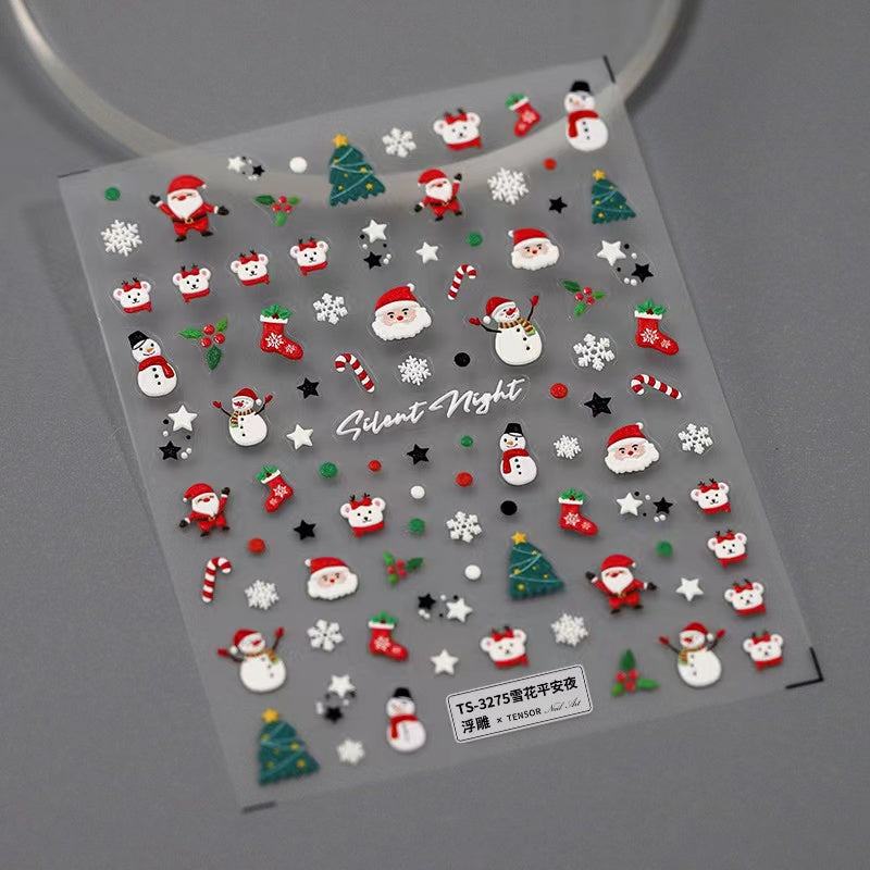 3D Embossed Christmas Nail Stickers (Santa Claus, Reindeer & Snowman)
