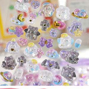 Playful 3D holographic angel and devil stickers perfect for DIY phone cases and crafts. High-quality self-adhesive kawaii stickers add iridescent cuteness!