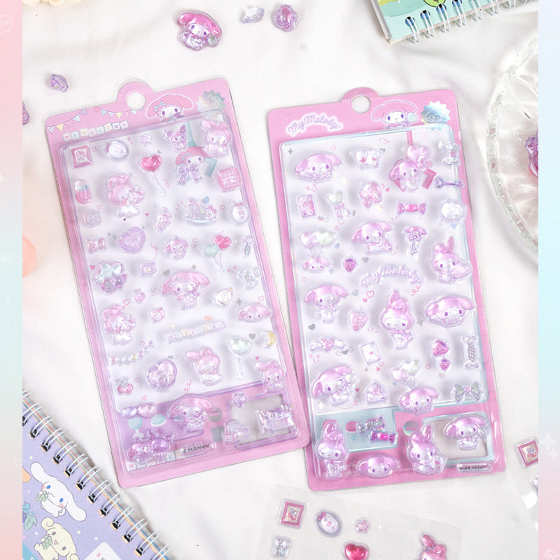 Adorable My Melody dreamy sweetheart themed 3D epoxy stickers perfect for DIY phone cases and crafts. High-quality self-adhesive kawaii Sanrio stickers!