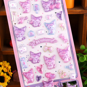 Adorable Kuromi sweet magic themed 3D epoxy stickers perfect for DIY phone cases and crafts. High-quality self-adhesive kawaii Sanrio stickers for personalization!