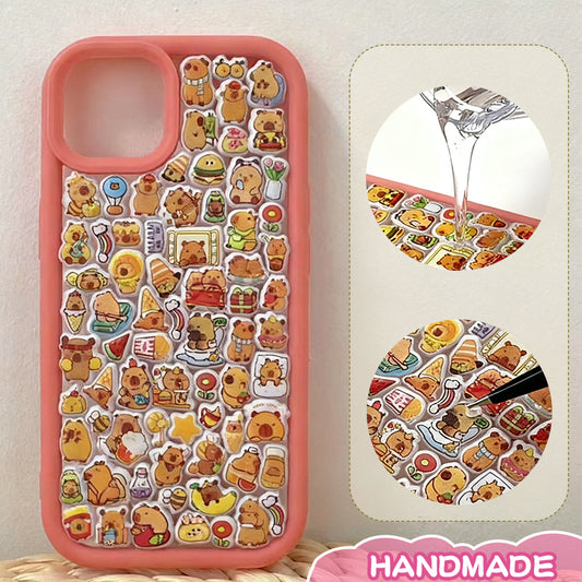 Handmade Kawaii Bear Sticker Collage Clear Phone Case