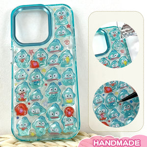  Adorable Hello Kitty clear phone case with blue trim for iPhone. Transparent Sanrio design, protective & stylish. Perfect kawaii accessory for Hello Kitty fans. Custom cute case!