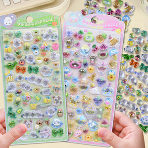 Playful 3D holographic critter and charm stickers perfect for DIY phone cases and crafts. High-quality self-adhesive kawaii stickers add iridescent cuteness!