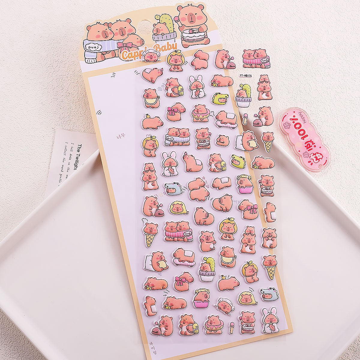 Adorable capybara cute social-themed 3D bubble gum stickers with fun designs. Perfect for decorating phone cases, laptops & journals. Soft rubber kawaii stickers.