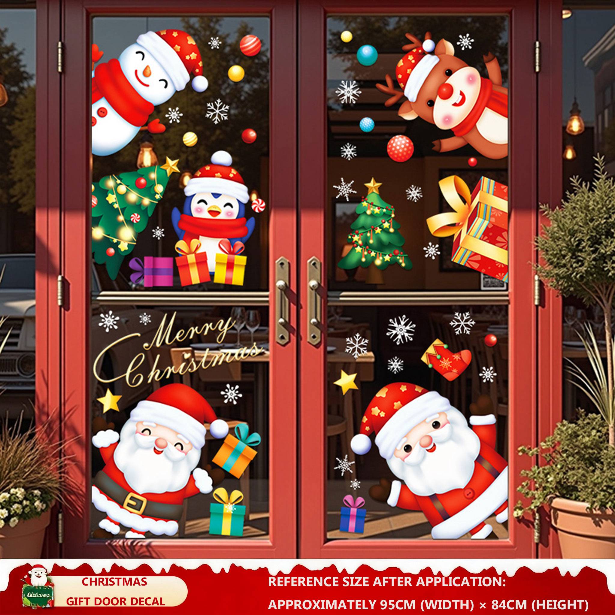 Christmas Decorations: Static Cling Santa Claus & Christmas Tree Window Stickers for Storefront, Glass Door Scene Decoration Hanging Ornaments - mysquishcase
