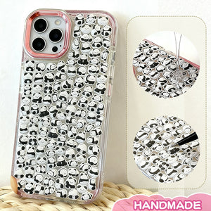 Adorable handmade kawaii panda sticker collage iPhone case with clear design. Unique transparent phone cover featuring cute panda stickers. Durable protection with playful charm for your iPhone.
