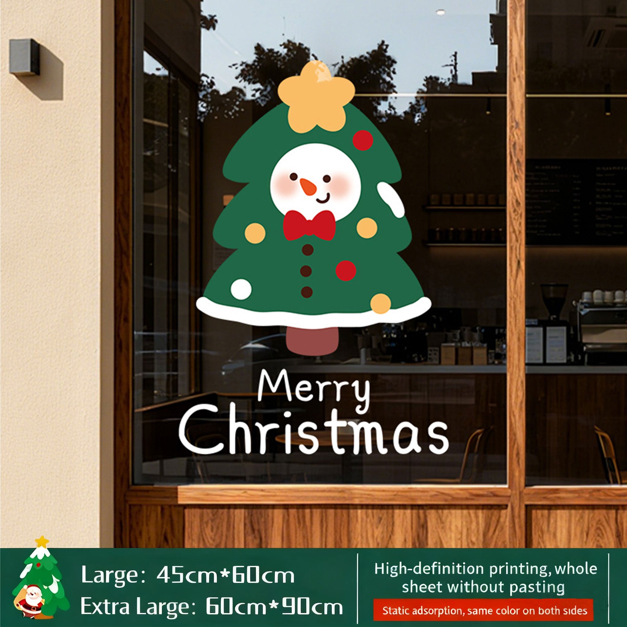 2026 Christmas Decoration Window Stickers - Christmas Tree, Store Display Scene Static Clings & Window Decals