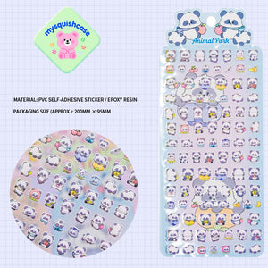 Adorable panda-themed 3D bubble gum stickers featuring cute creature paradise designs. Perfect for decorating phone cases, laptops & journals. Soft rubber kawaii stickers.