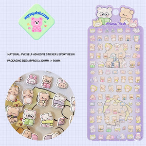Adorable pet paradise-themed 3D bubble gum stickers featuring cute animal designs. Perfect for decorating phone cases, laptops & journals. Soft rubber kawaii stickers.