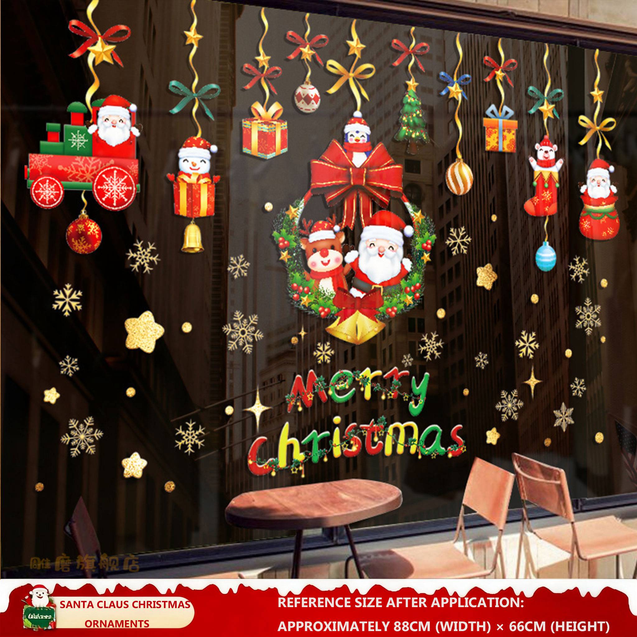 Christmas Decorations: Static Cling Santa Claus & Christmas Tree Window Stickers for Storefront, Glass Door Scene Decoration Hanging Ornaments - mysquishcase