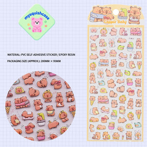 Adorable capybara cute social-themed 3D bubble gum stickers with fun designs. Perfect for decorating phone cases, laptops & journals. Soft rubber kawaii stickers.