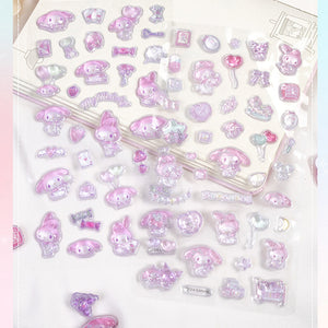 Adorable My Melody dreamy sweetheart themed 3D epoxy stickers perfect for DIY phone cases and crafts. High-quality self-adhesive kawaii Sanrio stickers!