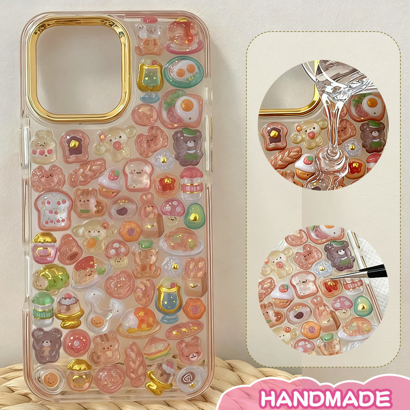 Cute Food & Bear Pattern Phone Case - 3D Cartoon Dessert