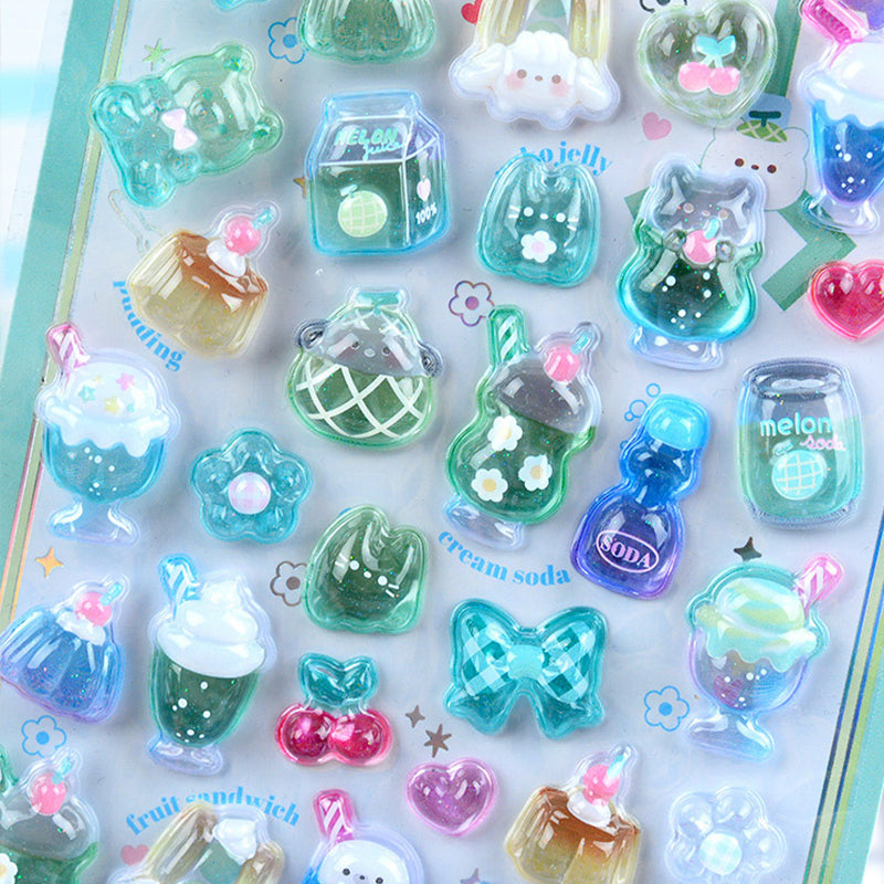 Charming 3D Self-Adhesive Pastel-Colored Sweet and Drink Stickers, Suitable for All Kinds of DIY Decorations