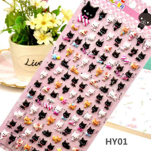 Adorable colorful cat-themed 3D bubble gum stickers with cute designs. Perfect for decorating phone cases, laptops & journals. Soft rubber kawaii stickers.