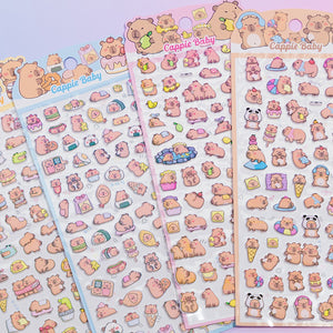  Adorable capybara foodie-themed 3D bubble gum stickers with cute designs. Perfect for decorating phone cases, laptops & journals. Soft rubber kawaii stickers.