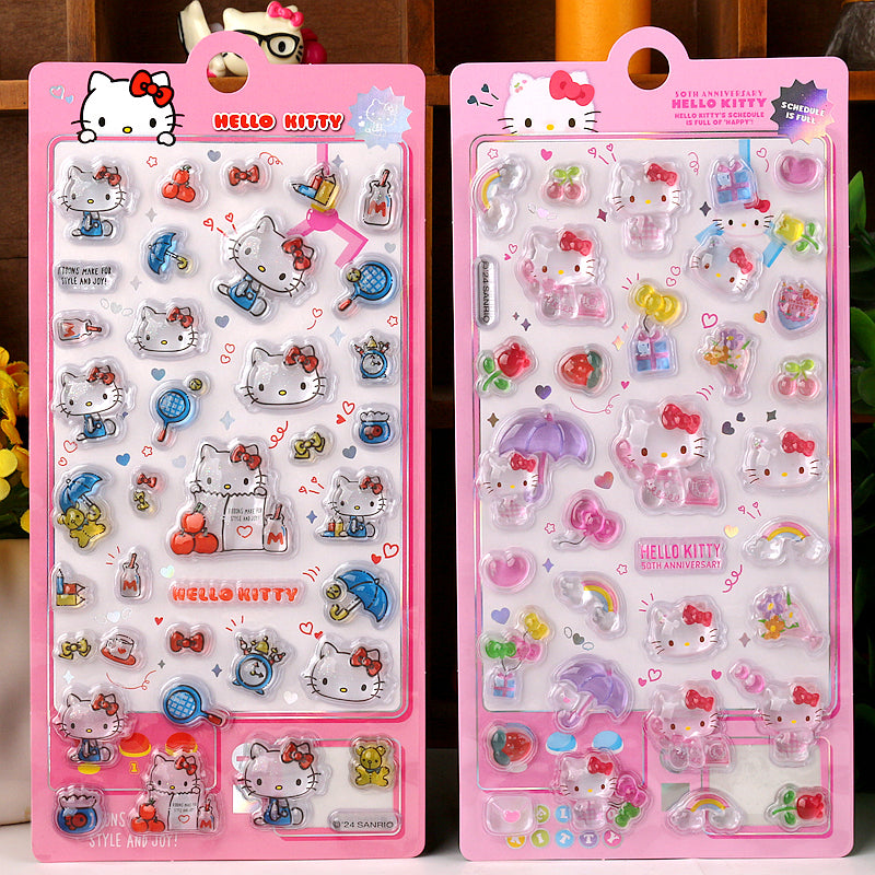 Playful 3D epoxy Hello Kitty stickers perfect for DIY phone cases and crafts. High-quality self-adhesive kawaii Sanrio stickers add whimsical cuteness to projects!