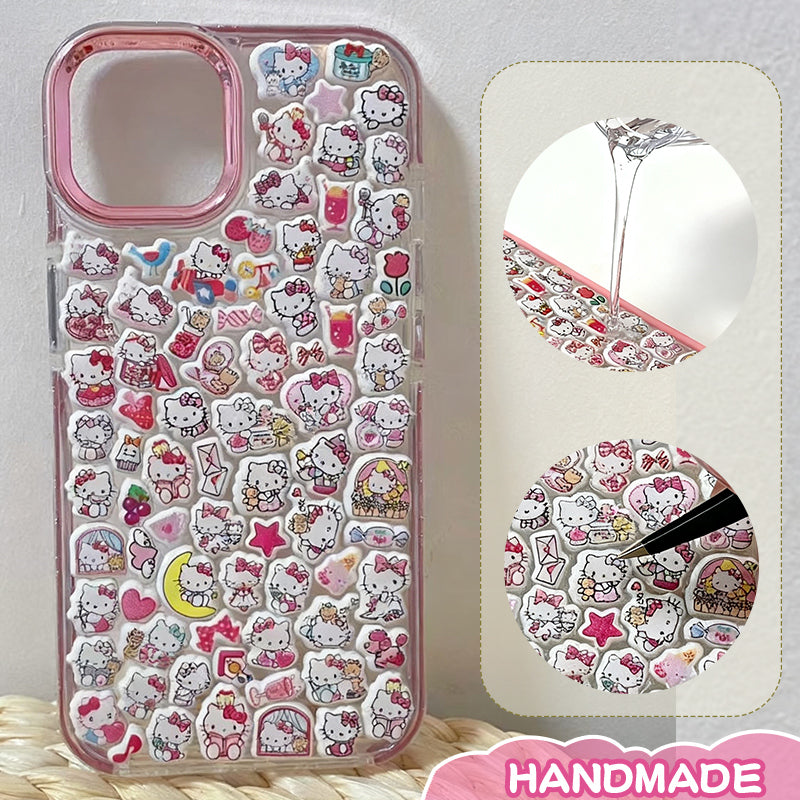 Handmade Hello Kitty Cartoon Sticker Clear Phone Case - Cute Kawaii Design