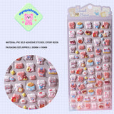 Adorable sweet bear party-themed 3D epoxy stickers. Perfect for decorating phone cases, laptops, and DIY crafts. Cute kawaii animal character decals for all ages.