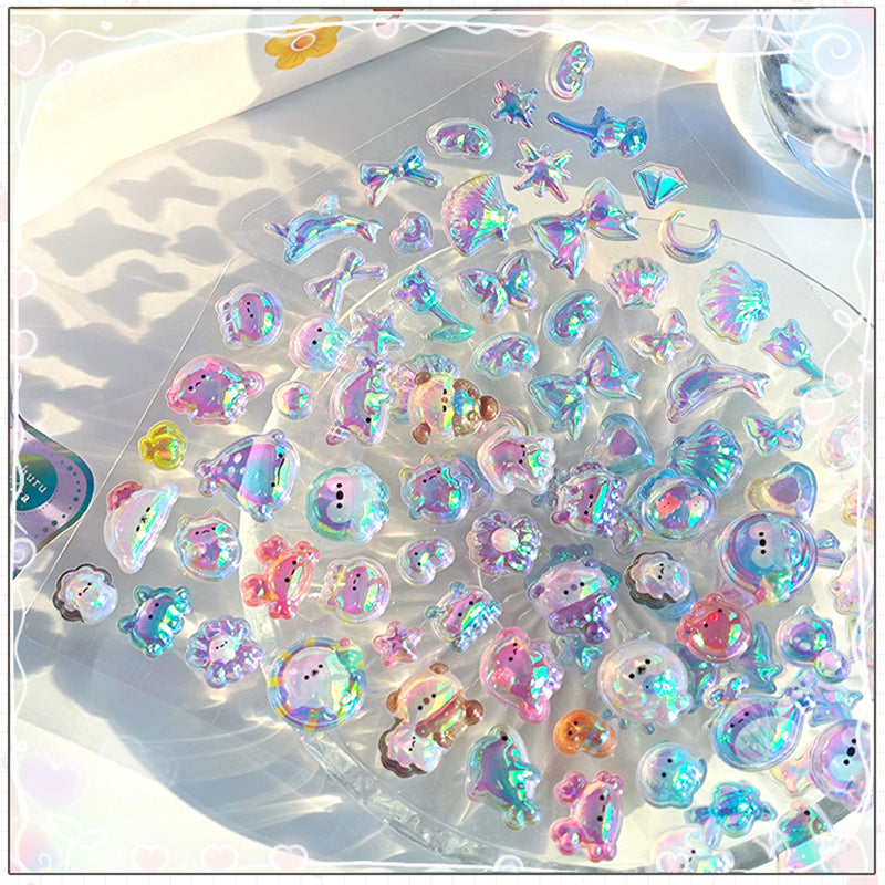 Cute 3D Rainbow Gradient Embossed Stickers - Kids & Girls' Phone Decor Stickers