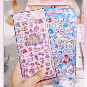 Adorable clear sky cloud-themed 3D epoxy stickers featuring cute creatures. Perfect for decorating phone cases, laptops, and DIY crafts. Kawaii weather character decals.